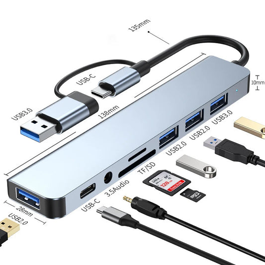 8 in 2 USB +Type C HUB Docking Station with 3.5mm