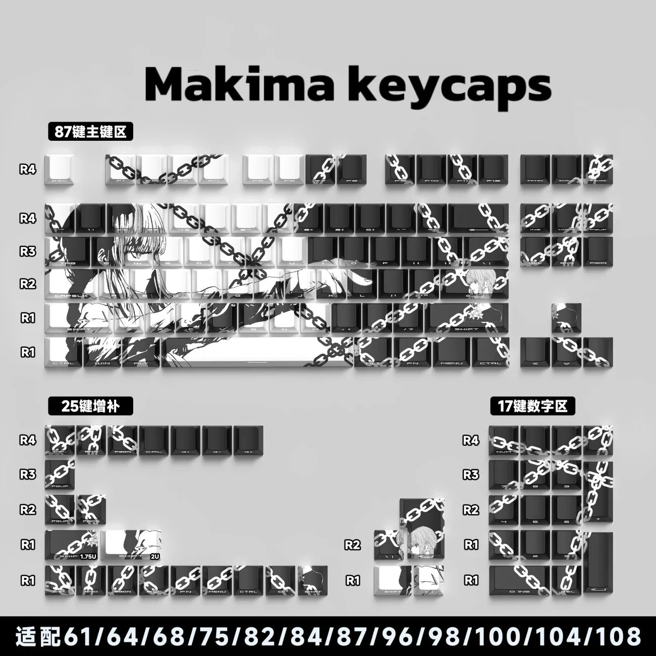 Makima Anime Keycaps Cartoon 129 Keys PBT Keycap Chreey Keycaps