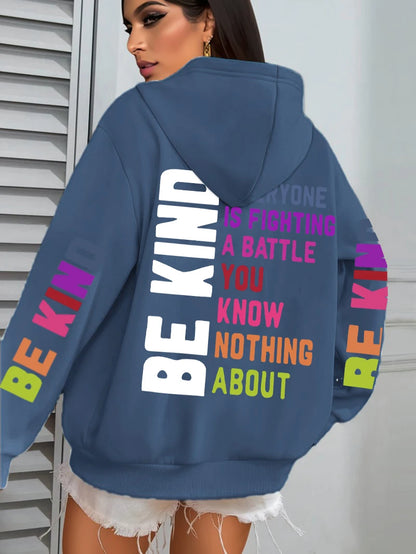 Be Kind Hoodies Women Letter Prints Winter Fleece Warm