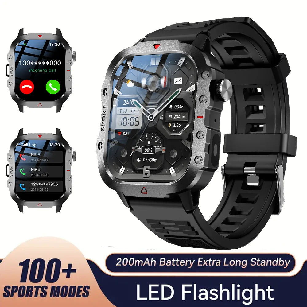 Outdoor Sports Smart Watch 2.01 inch HD Screen LED Flashlight