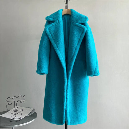 Winter Jacket Women Long Coat  Wool Woven