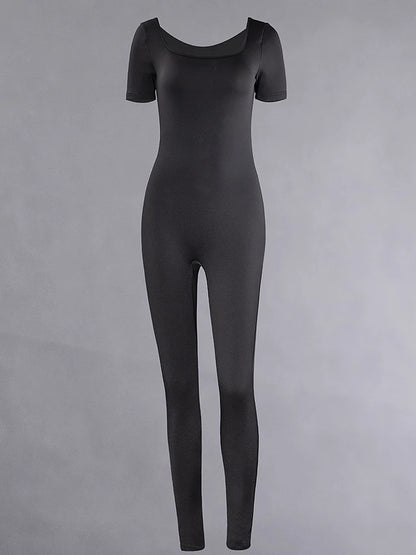 Women's Rompers Short Sleeve Solid Skinny Bodycon Jumpsuits