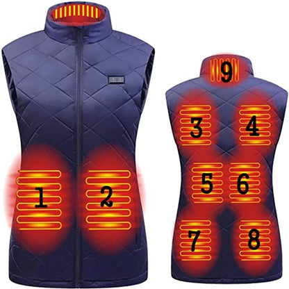 Women 9-zone dual switch Heating Vest Autumn and Winter Cotton