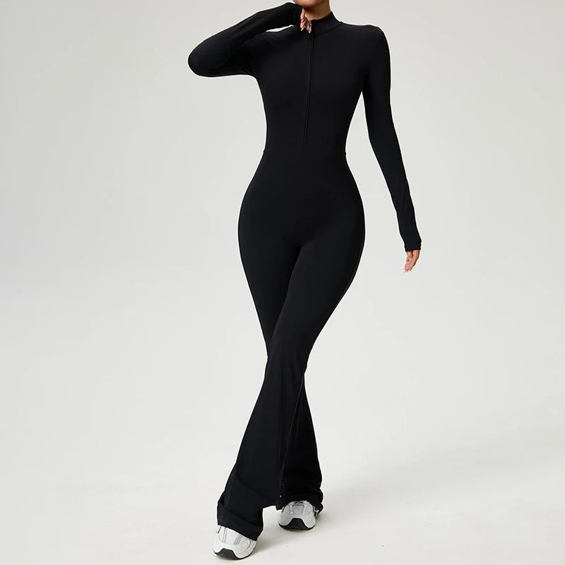 TRY TO BN Sports Yoga Jumpsuit Long Sleeves Zipper