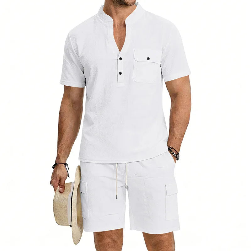 American summer men's casual linen suit, outdoor loose