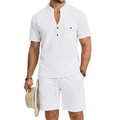American summer men's casual linen suit, outdoor loose