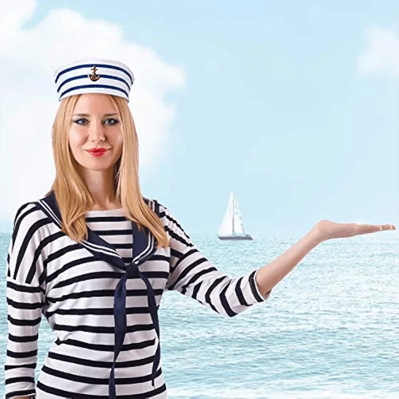 1/3/6 pieces of blue striped sailor hats, white striped sailor