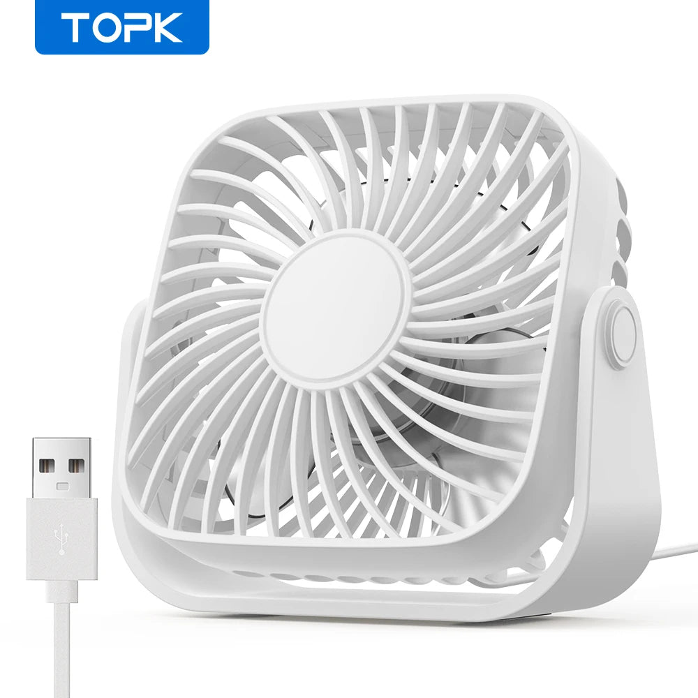 TOPK 4Inch USB Mini Portable Fan for Camping,3 Speeds QuietFAN
