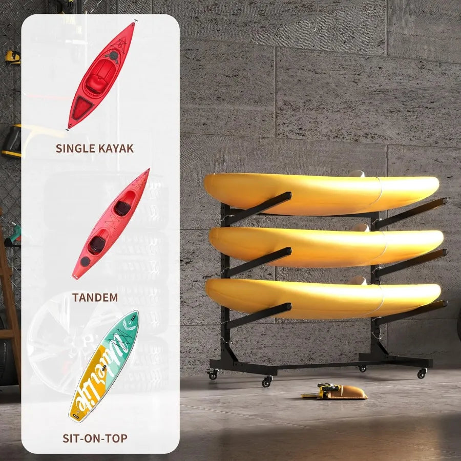 Heavy Duty Kayak Storage Rack with Wheels Adjustable Freestanding Kayak