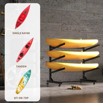 Heavy Duty Kayak Storage Rack with Wheels Adjustable Freestanding Kayak