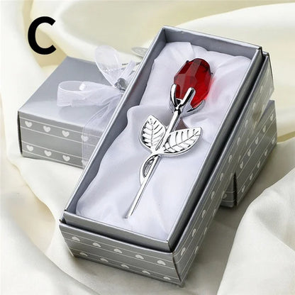 6 Colors Crystal Glass Rose Flower Figurines Craft Valentine's