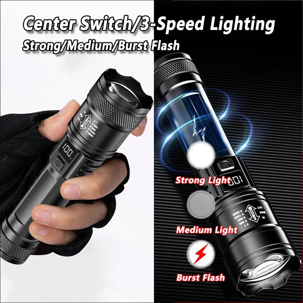 High-power Led Flashlight USB Rechargeable Torch with Display