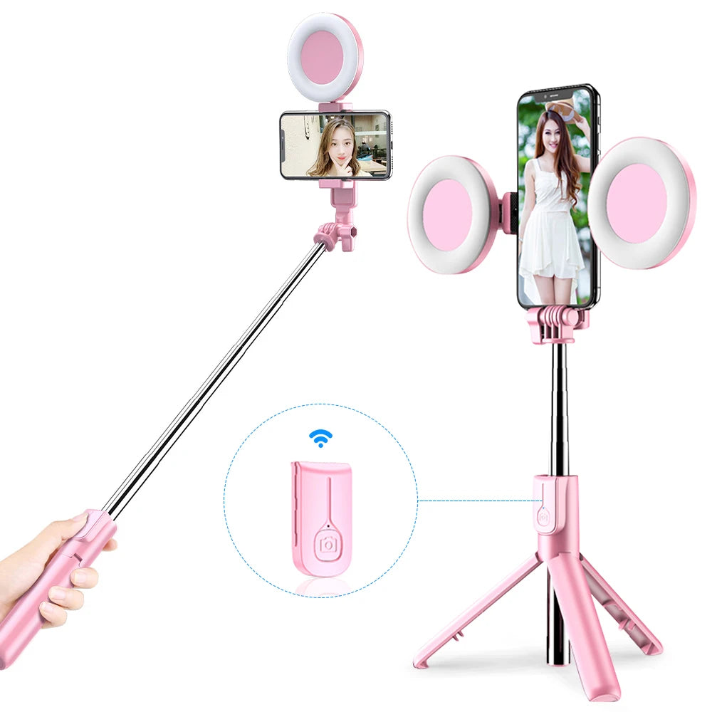 4in1 Wireless bluetooth compatible Selfie Stick LED Ring light