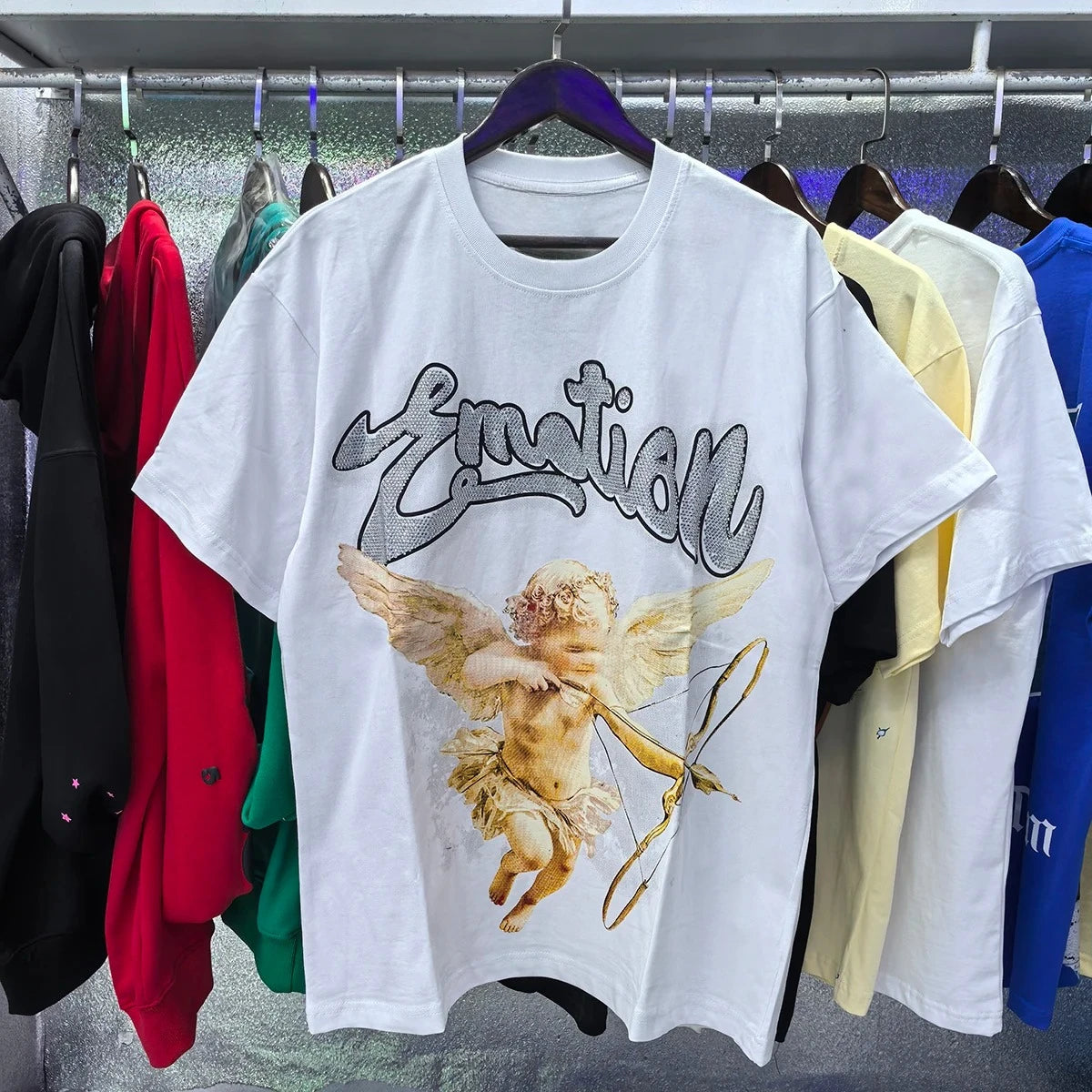 New Summer Letter Rhinestone Short Sleeve Black Men's T-Shirt