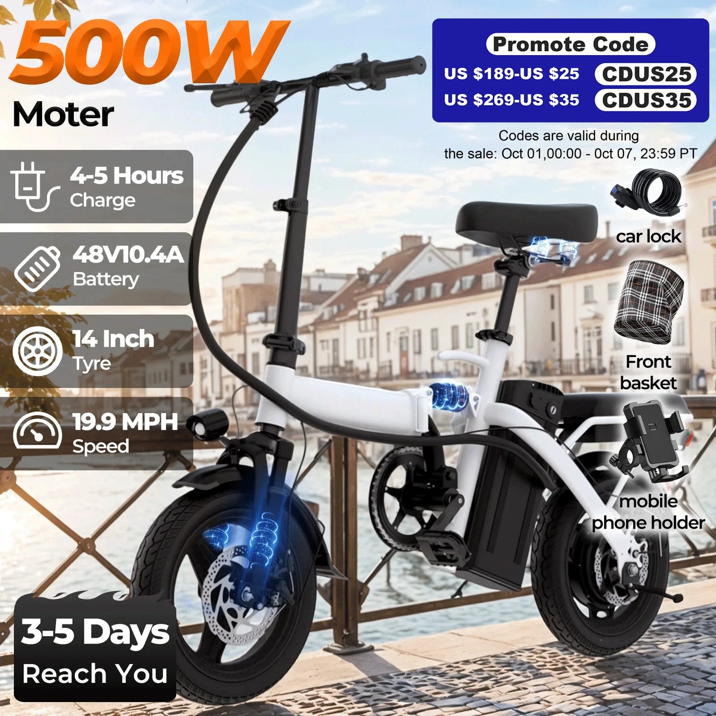 14-inch electric bike, easy to fold, adult commuter electric bike,