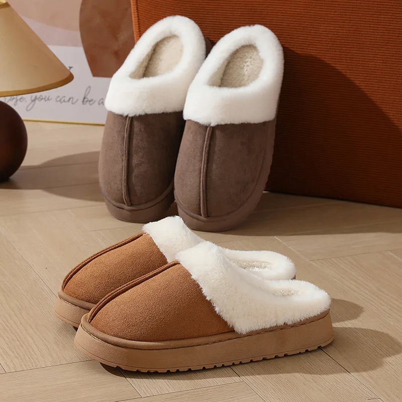 Women's plush slippers winter outdoor, thick sole