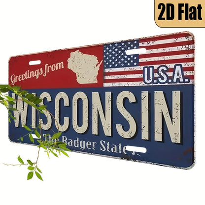 1pc Vintage Aluminum Wisconsin License Plate - Retro USA State
