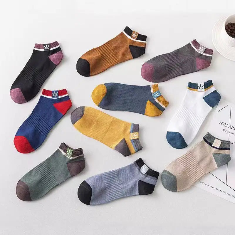 5-20 Pairs Unisex Color Block Side Label men Boat Socks Soft Comfortable Breathable Odor Proof Sports Style Casual Couple Socks