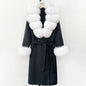 Wool Blends Coat Fashion Long Natural Warm Real Fox Fur Jacket