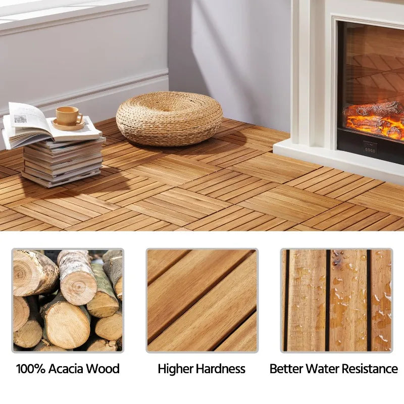 108PCS Acacia Wood Interlocking Flooring Tiles Waterproof Flooring f