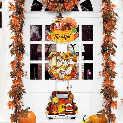 Happy Thanksgiving Day Door Banner Autumn Vine Wreath