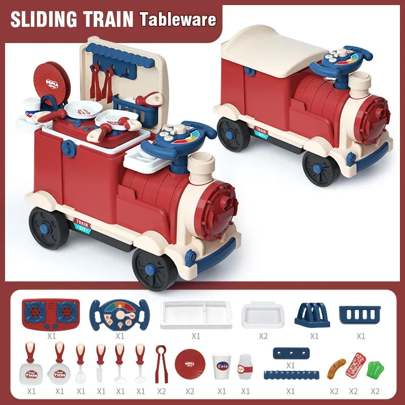 3 in 1 Sliding Train Toy Ride On Car for Toddlers Pretend Play