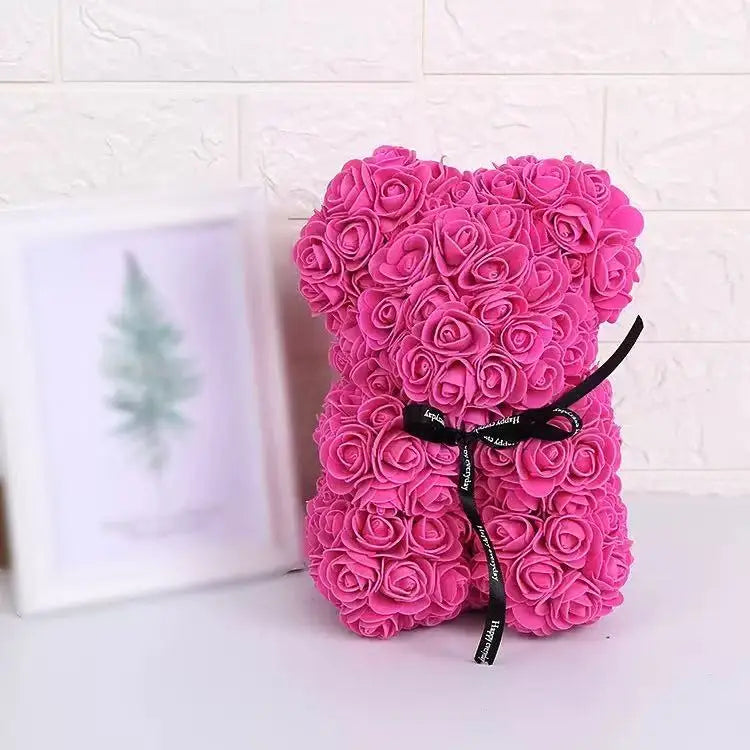 25cm Artificial Teddy Rose Flower Bear with Box Romantic