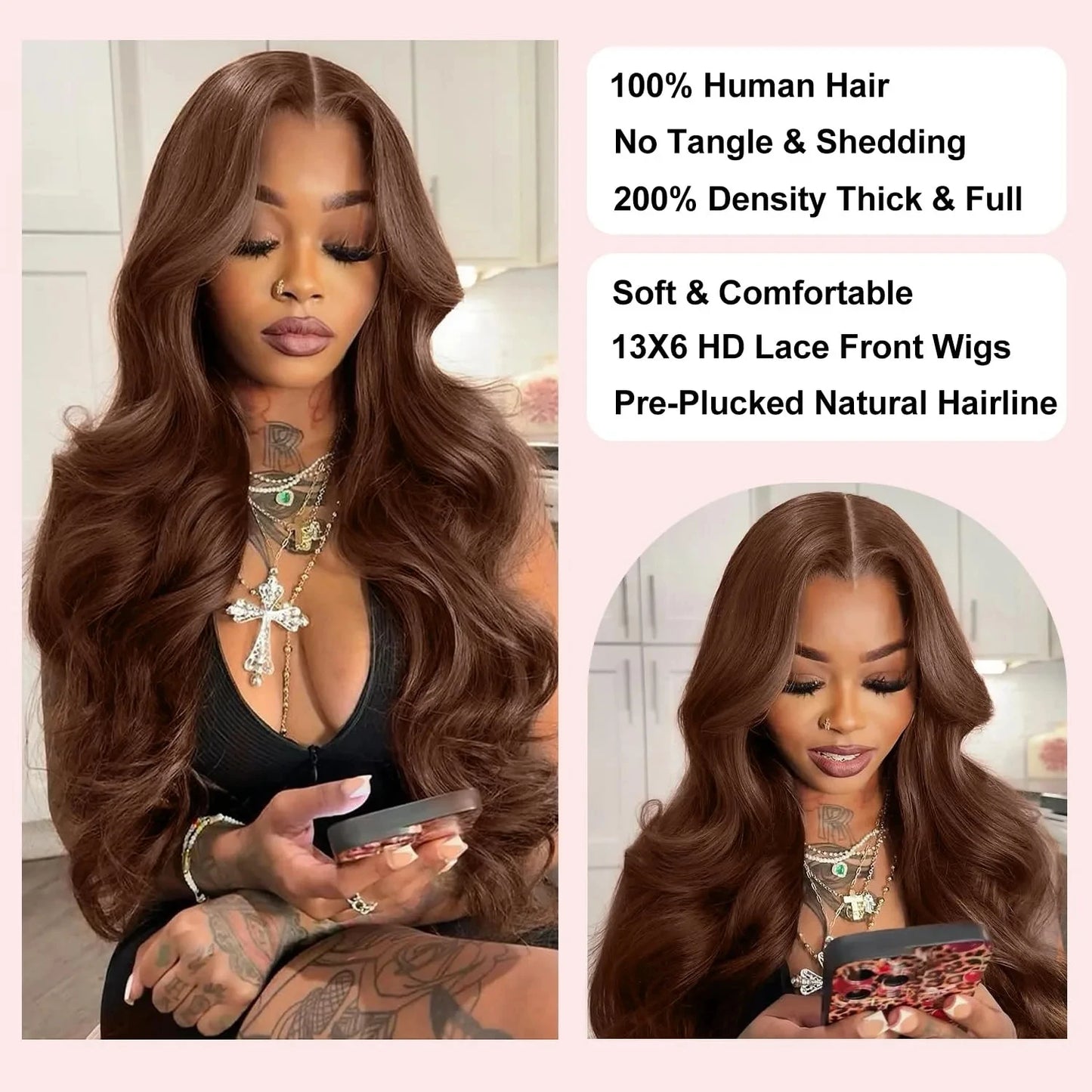 250% Density Chocolate Brown Body Wave 13x6 Lace