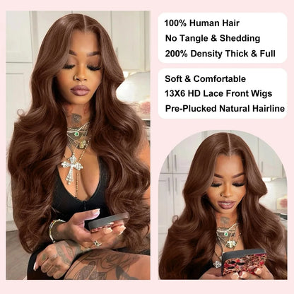 250% Density Chocolate Brown Body Wave 13x6 Lace