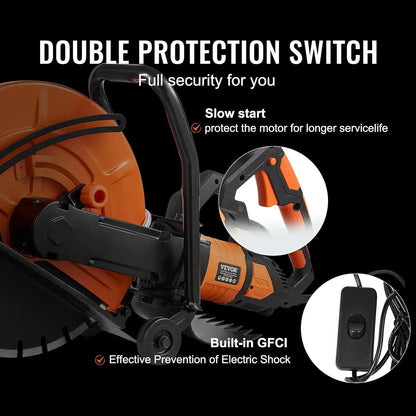 Electric Concrete Saw, 16 in, 3200 W 15 A Motor Circular Saw Cutter