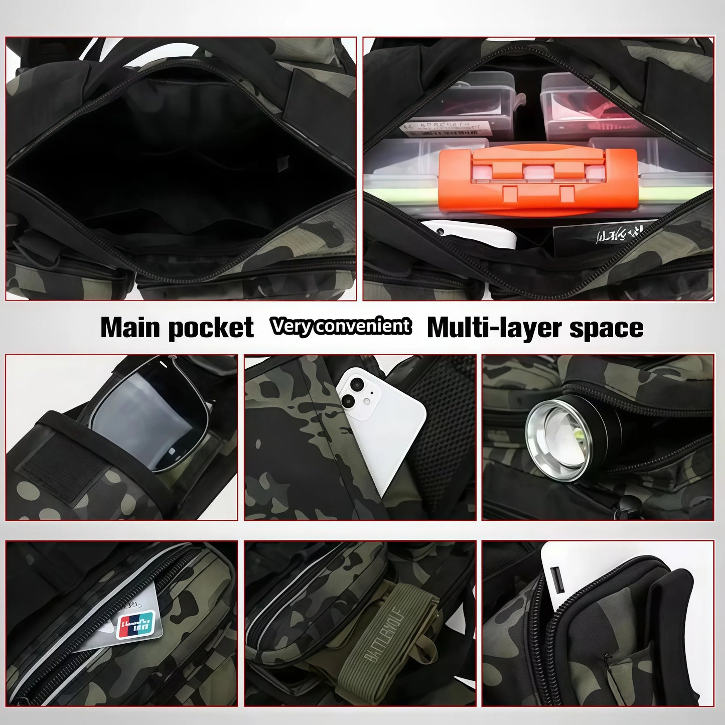 Fishing gear backpack with bait box equipment storage bag