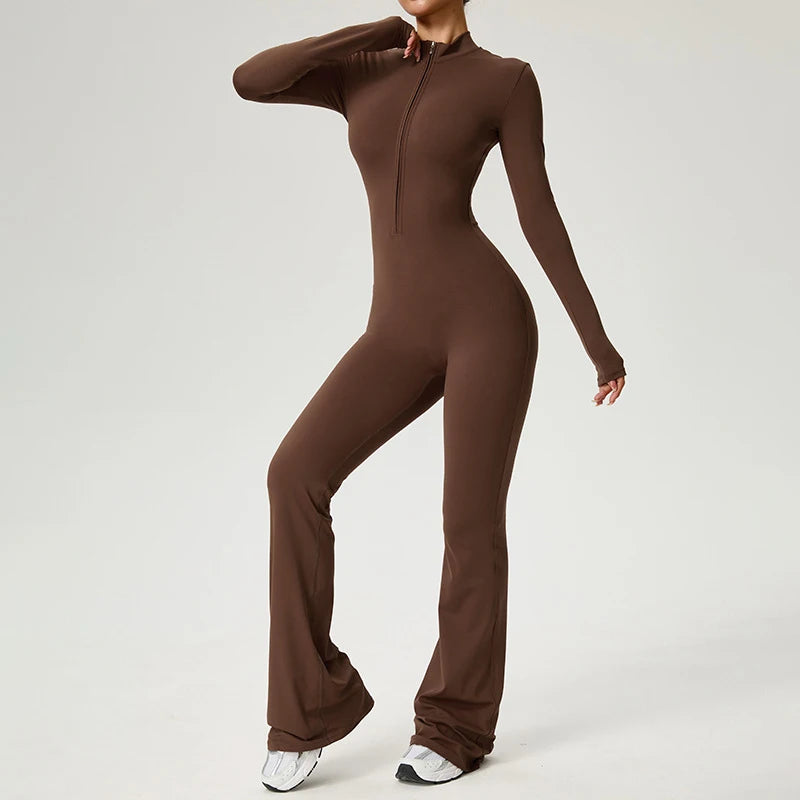 TRY TO BN Sports Yoga Jumpsuit Long Sleeves Zipper