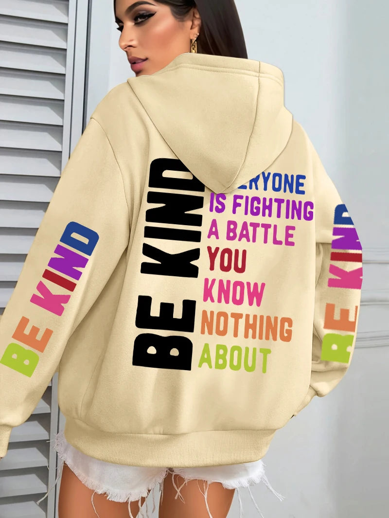 Be Kind Hoodies Women Letter Prints Winter Fleece Warm