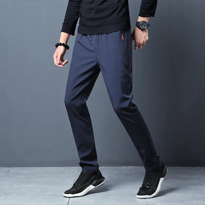 Men's Casual Pants Straight Slim Fit Elastic Waist