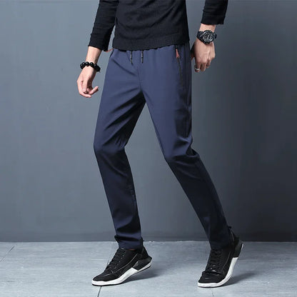 Men's Casual Pants Straight Slim Fit Elastic Waist