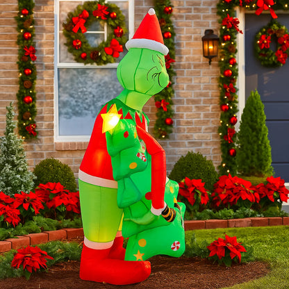 2.1M/6.8FT Grinch Holding Christmas Tree Inflatable