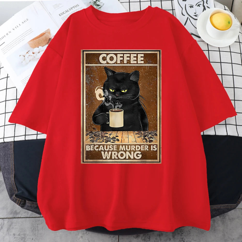 Coffee Because Murder Is Wrong Black Cat Drinks Coffee Funny