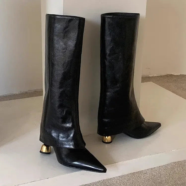 Plus Size Long Tube Boots Women's Fashion Boots Pure Color