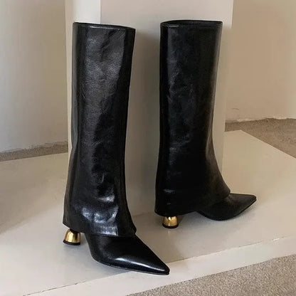 Plus Size Long Tube Boots Women's Fashion Boots Pure Color
