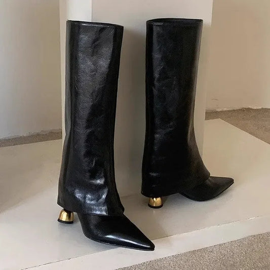 Plus Size Long Tube Boots Women's Fashion Boots Pure Color