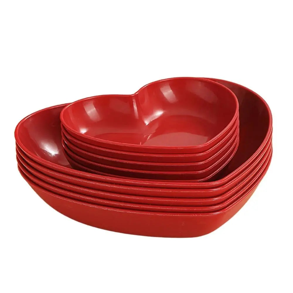 5/10Pcs Multi-Purpose Plastic Red Love Plate Heart-shaped Creative Love Fruit Plate Durable Reusable Snack Love Tray Cake Plate