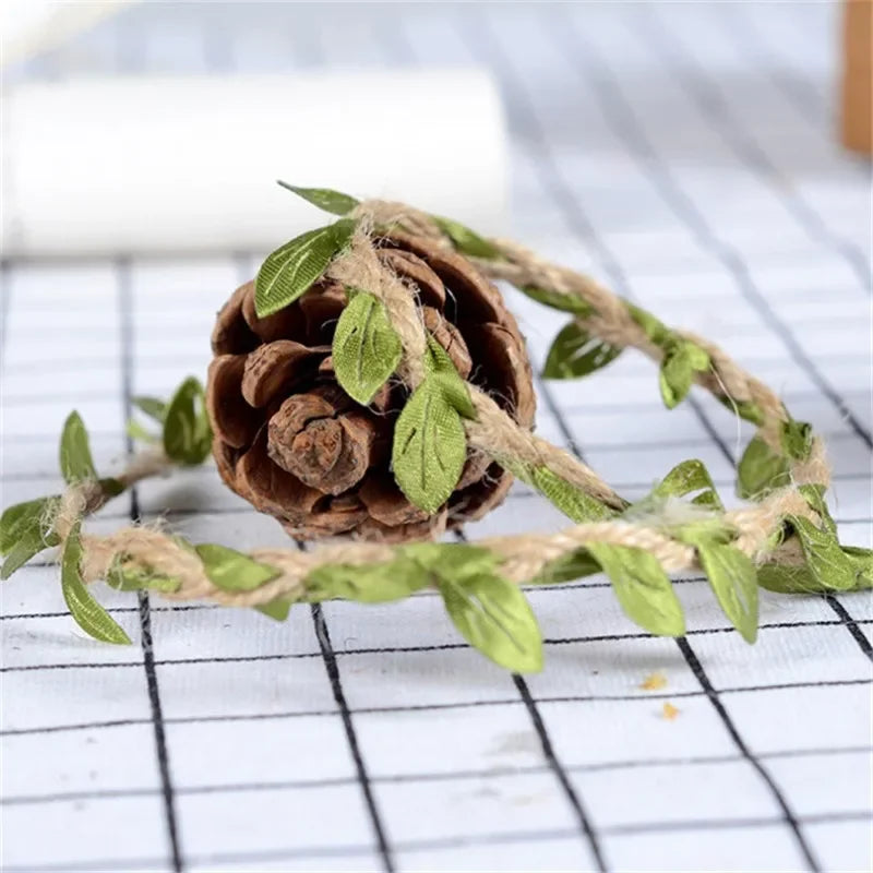 Hemp Rope With Fake Green Leaves Length 10 Meters