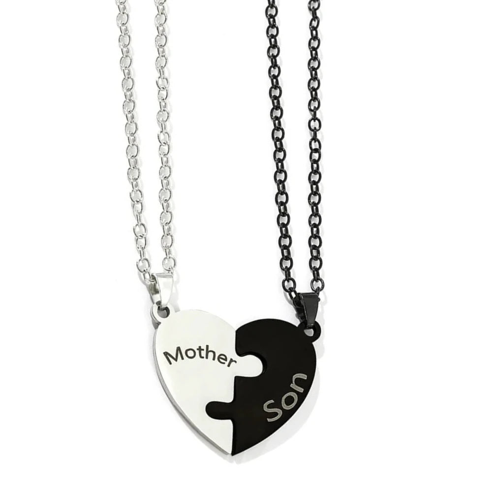 Family Heart Puzzle Necklace for Mom - Stainless Steel