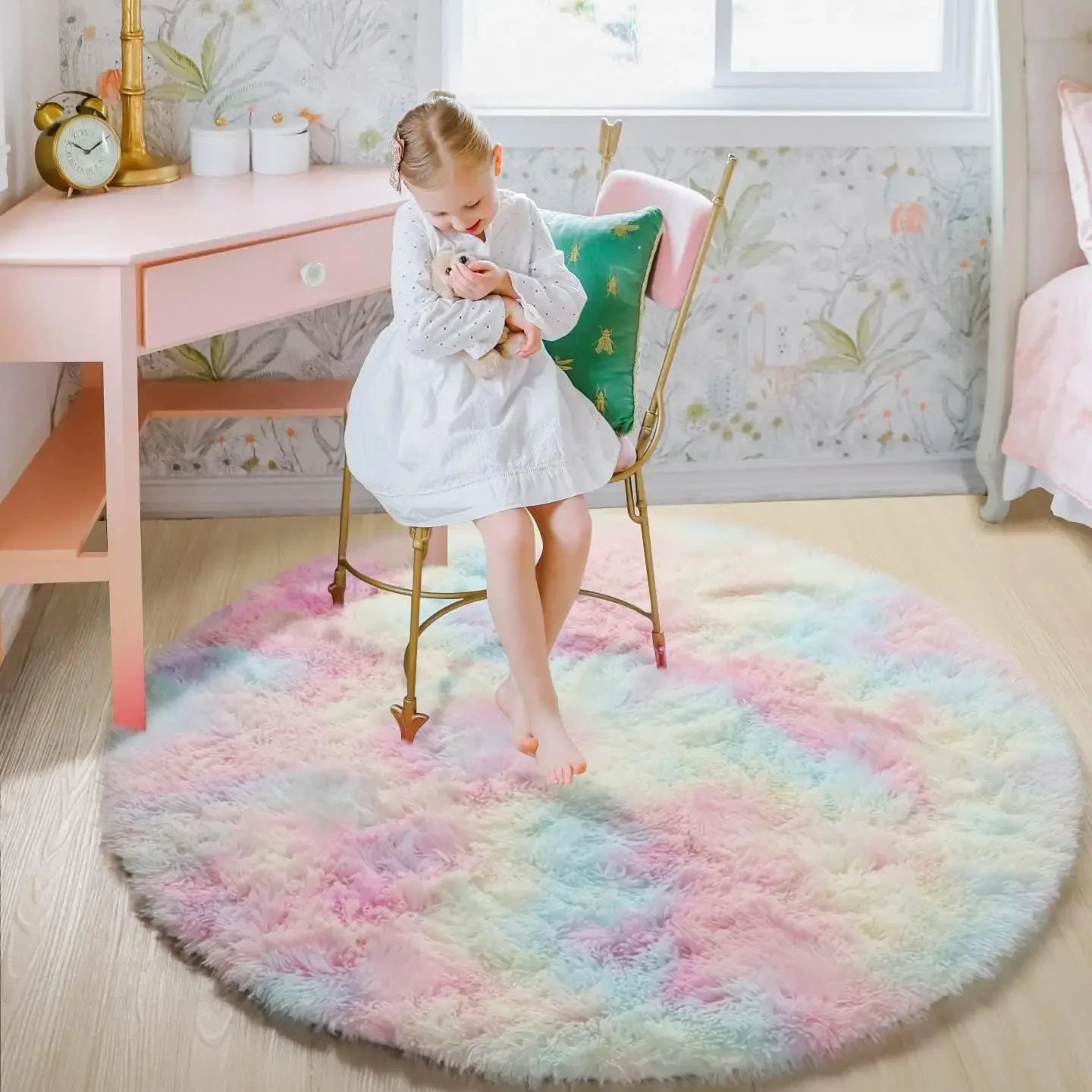 Super Soft Plush Round Rug Mat Fluffy White Carpets