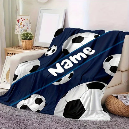 Custom Football Print Name Flannel Throw Blanket -