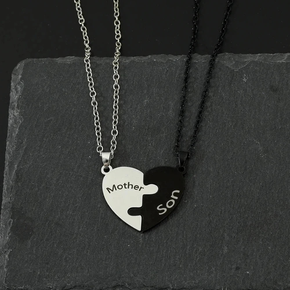 Family Heart Puzzle Necklace for Mom - Stainless Steel
