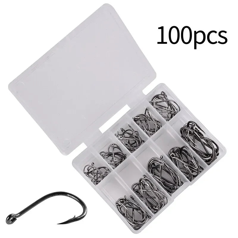 Fishing Hooks Set 100Pcs Box 10 Series