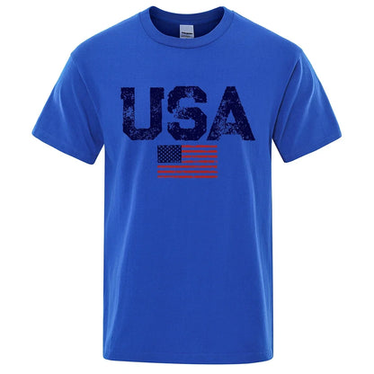 Vintage Usa Flag Street Print Male T Shirts Hip Hop Street