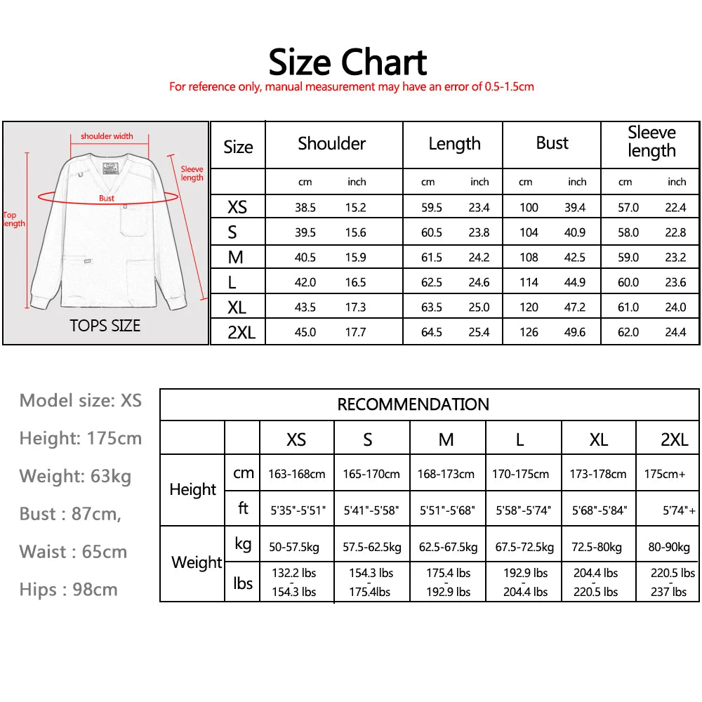 KUNGFU SCRUBS Women Long-sleeved Scrub Tops Nursing T-shirt