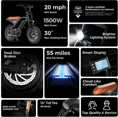 Rideplux  EB5 16 inch mini Off Road Electric Bike for Adults Fat Tire